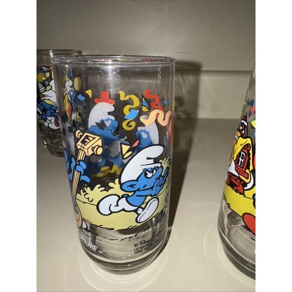 Smurf Collector Glasses Wallace Berrie PEYO 1983 Lot 4 Harmony Handy Papa Clumsy - Picture 6 of 16